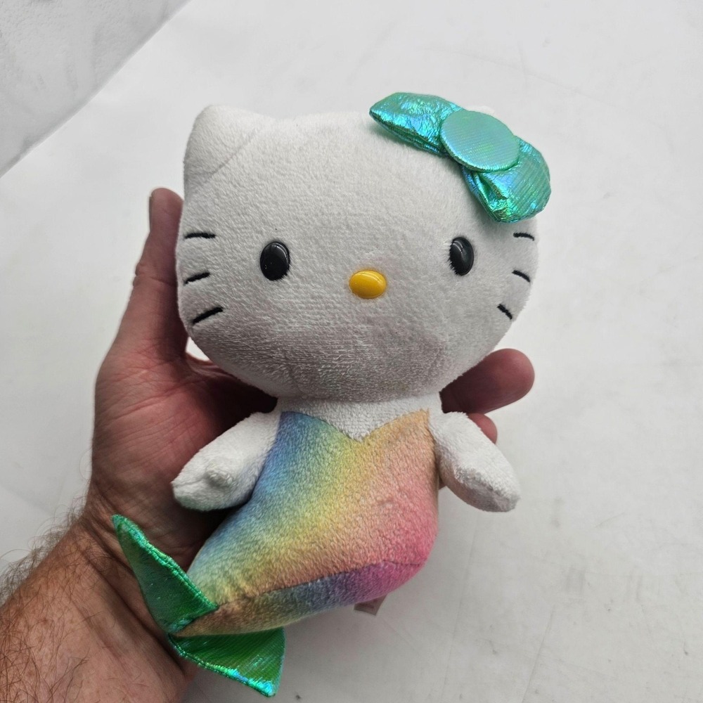 Ty Hello Kitty Mermaid Cat Plush Stuffed Animal Toy Small Rainbow Tail Cute